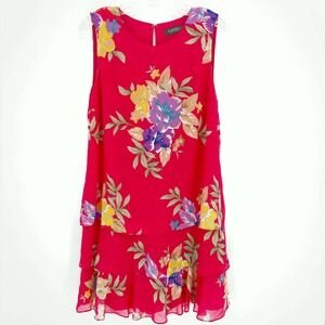 Lauren‎ Ralph Lauren Women's Pink Floral Tiered Chiffon Sleeveless Dress Size 8